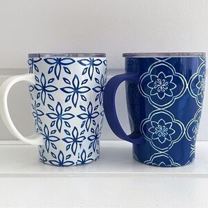 Two Travel Handled Coffee Mugs With Lids